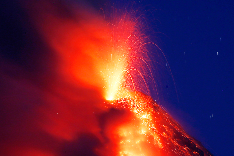 Lava fountains erupted from the top of Mount Mayon all week, creating a spectacular sight. Photo: AP
